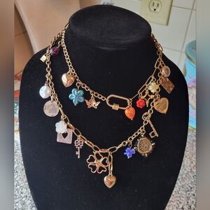 Free People Maxamillion Gold Tone Necklace with Colorful Charms